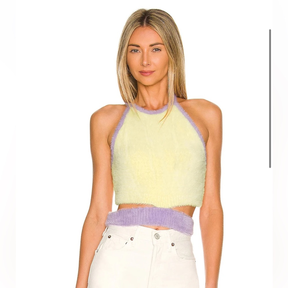 For Love And Lemons Maureen 🍋 Fuzzy Cozy Crop Purple Yellow NWT $115 Sale